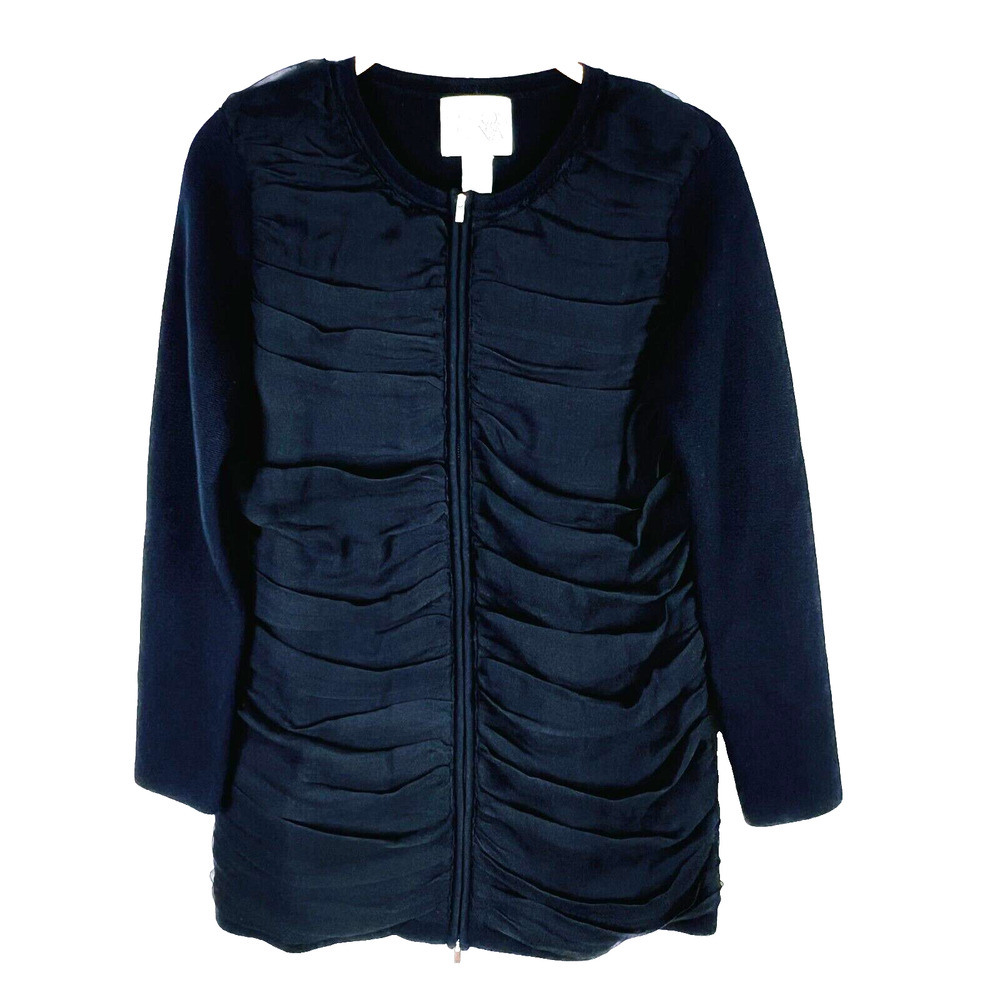Helios & Luna Size M Wool Blend Silk Trim Long Sleeve Full Zip‎ Jacket Longline